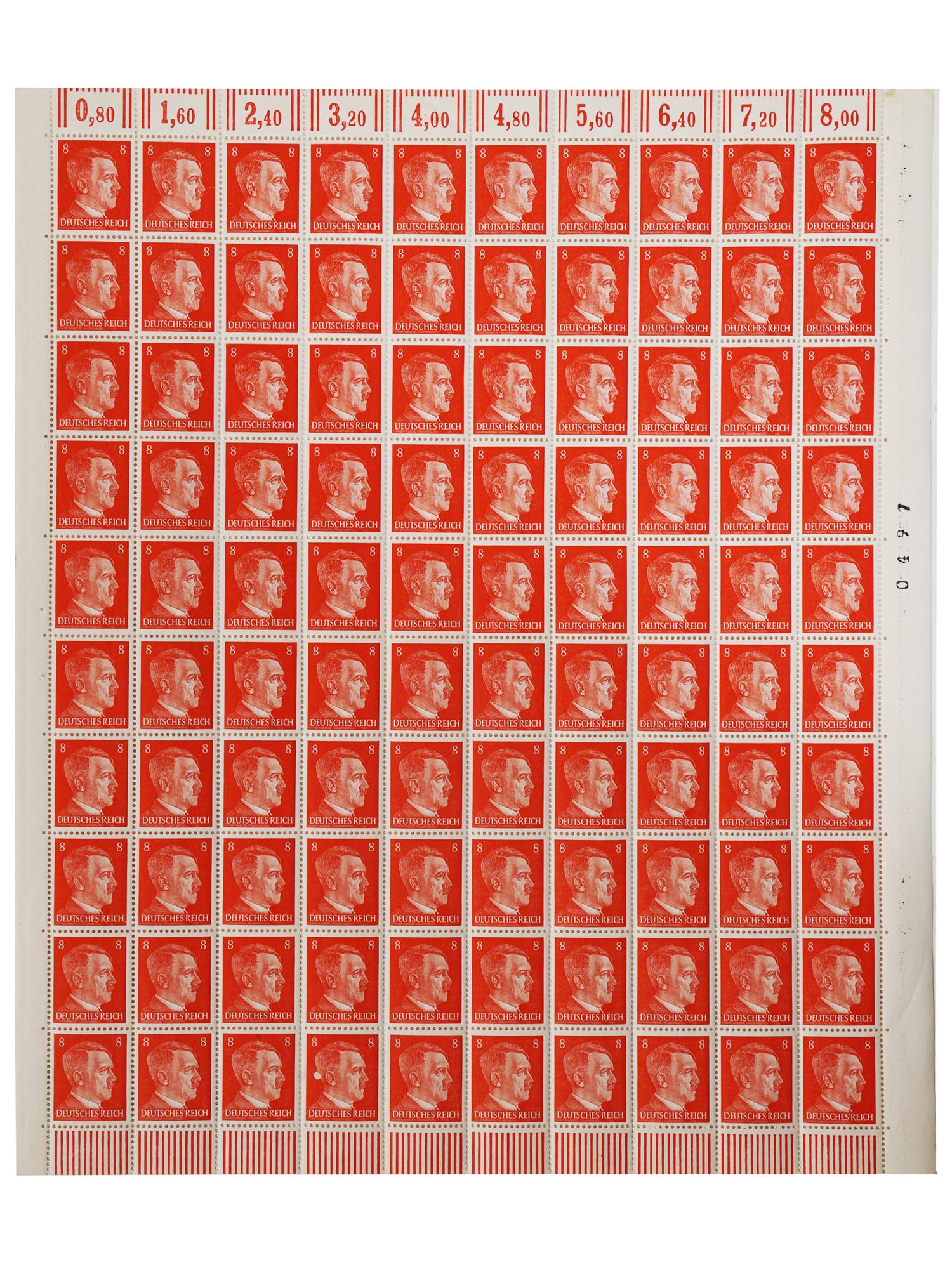 NAZI GERMAN FULL STAMP SHEET WITH ADOLF HITLER PIC-0